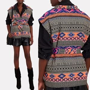 NWT Xirena Brett Quilted Lining Belted Black Multicolor Vest Size: Small